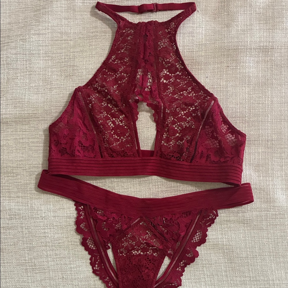 Victoria's Secret Burgundy Lace Bra Set